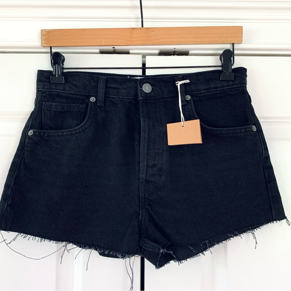 Reformation Denim Shorts Charlie High Rise Cut Offs Black Button Fly Size 27